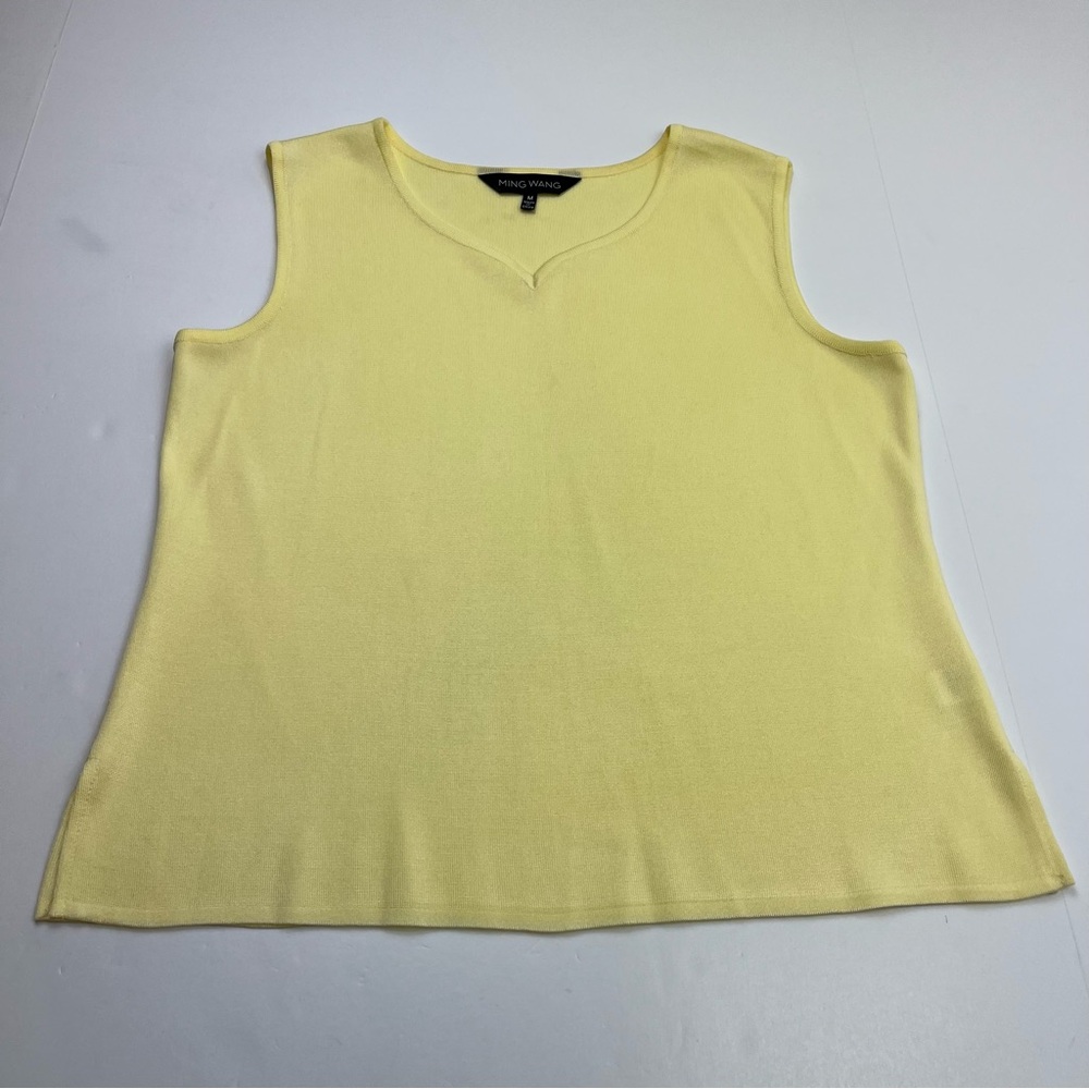 Ming Wang Yellow Sleeveless Knit Top Shell Womens Size Medium Office Career FLAW